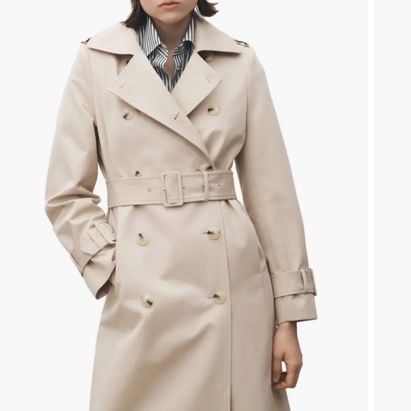 Mango Selection Tan Double Breasted Button Belted Trench Coat Women Small Cotton - Picture 1 of 10